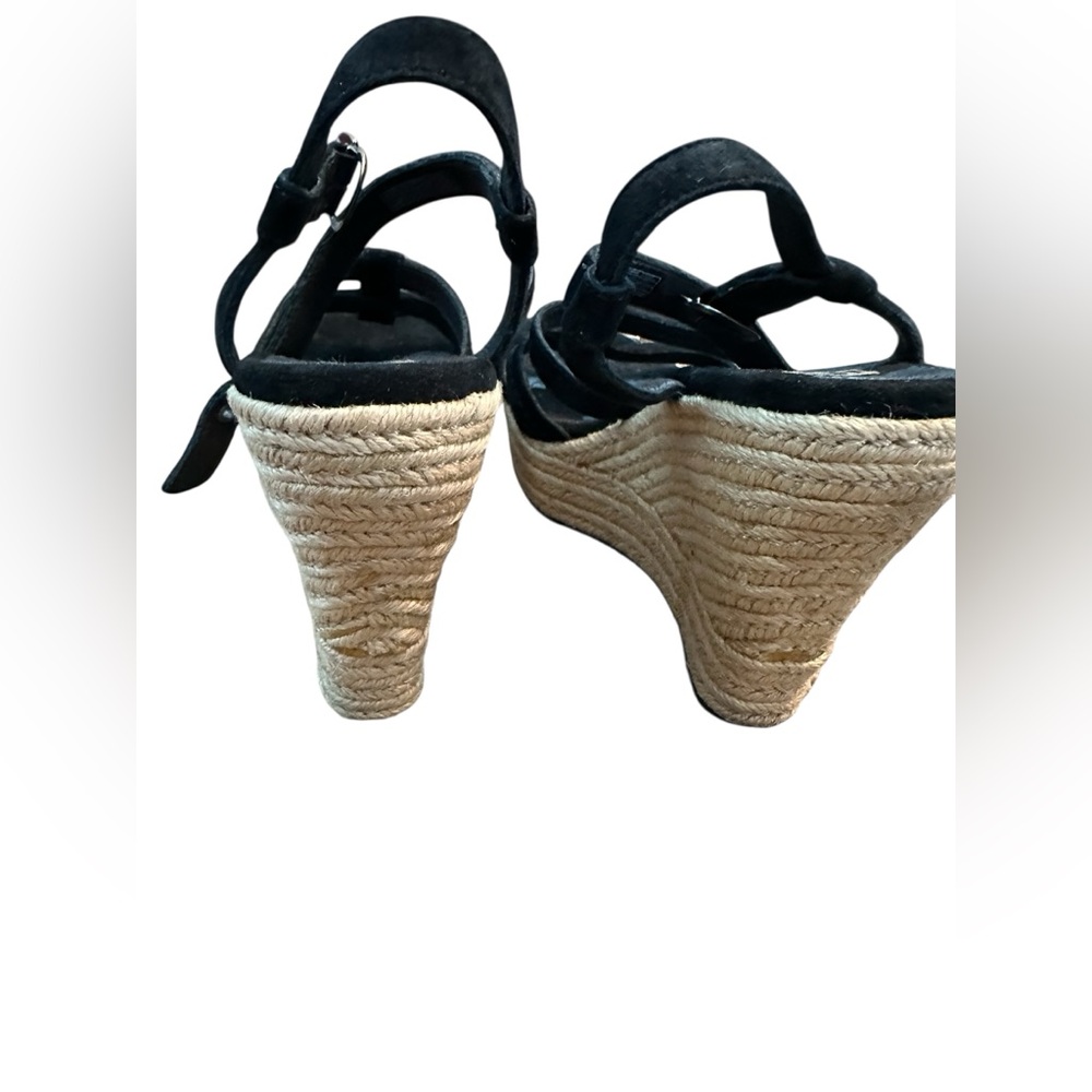 Ugg size 8 Black Suede Strappy Wedge Sandals - Women - Picture 5 of 8